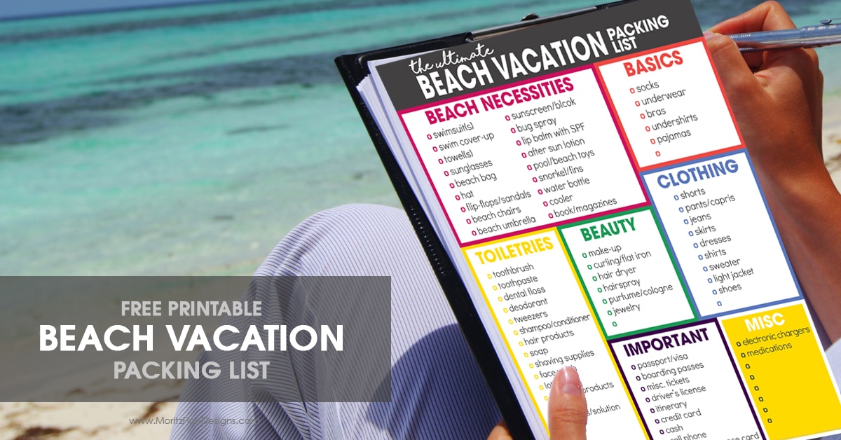 vacation pack list for the beach