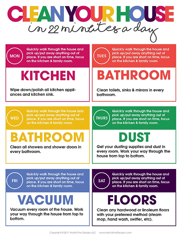 Clean Your House in 22 Minutes a Day Free Printable