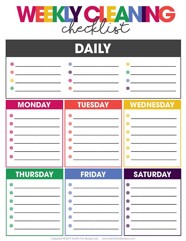 weekly cleaning checklist | free printable | customizable cleaning to-do list | cleaning organizer