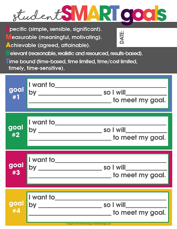 How to Teach Kids to Set Goals | Free Printable Goal List | easy SMART goals for kids, teens & adults | goal setting