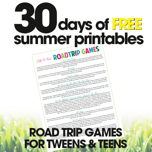 free summer printables | road trip games for tweens & teens | travel games for kids | free printable