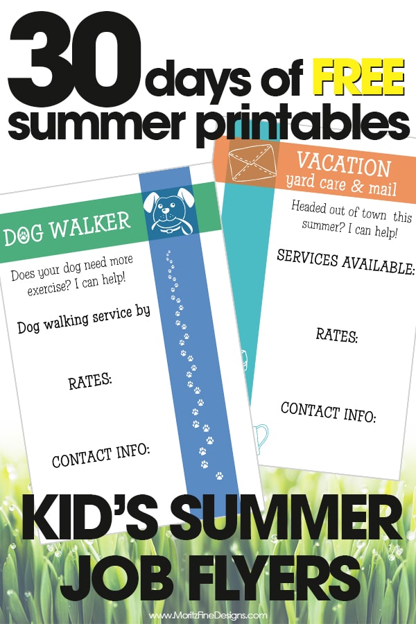 free summer printables | kid's summer job flyers | customizable job flyer for kids | free printables