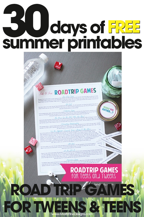 free summer printables | road trip games for tweens & teens | travel games for kids | free printable