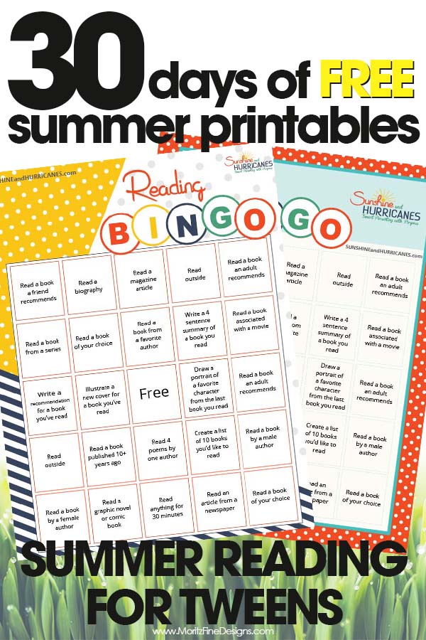 free summer printables | summer reading for tweens | reading bingo | free printable
