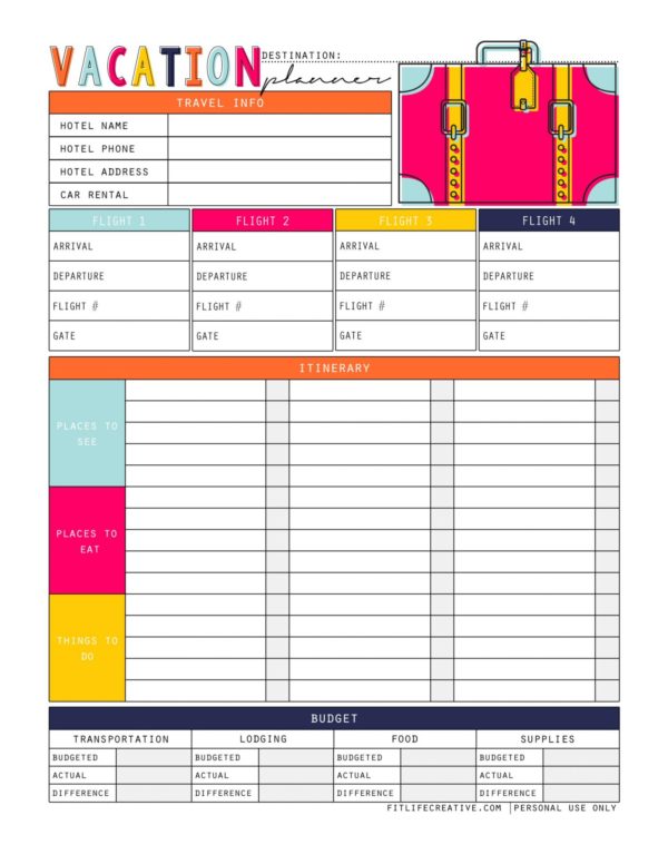 free travel planner template