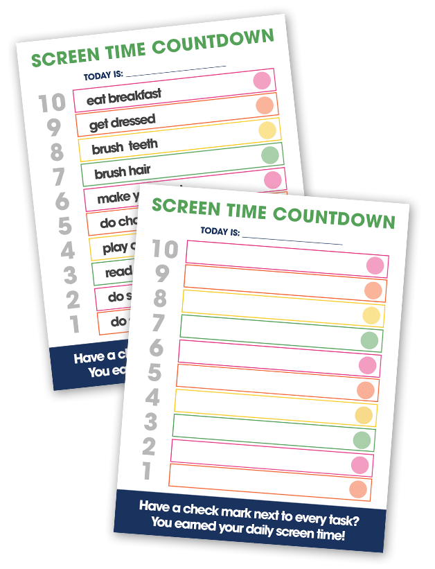 The Screen Time Countdown free printable has kids go through a checklist of 10 items that must be done before they can use electronics.