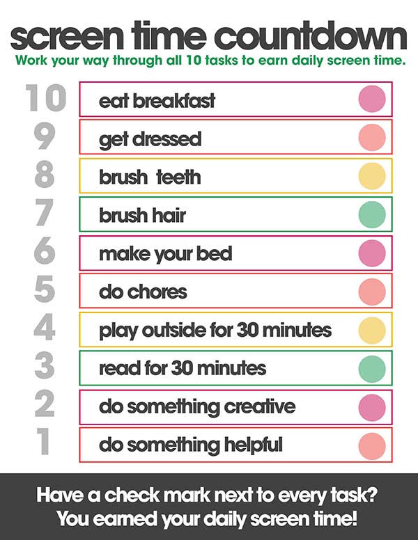 Free Printable Screen Time Charts