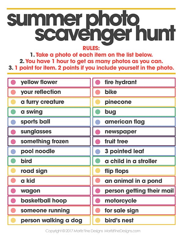 free summer printables | summer photo scavenger hunt | scavenger hunt for kids | free printables