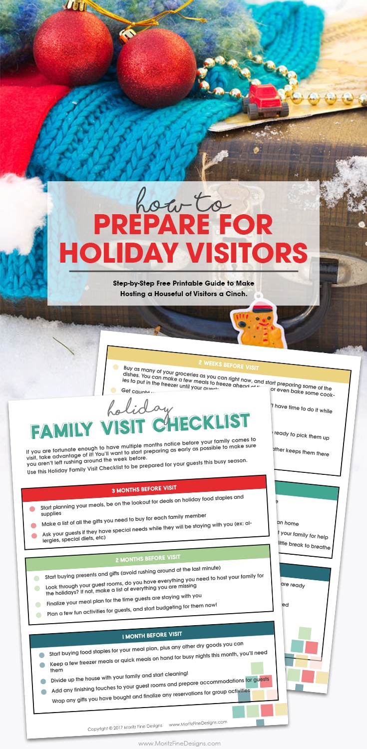 Learn how to easily prepare for holiday family visits. Get organized for your Thanksgiving and Christmas Visitors with the Free Printable Family Visit Checklist. #HolidayPreparationGuide #ChristmasVisitors #freeprintable #checklist