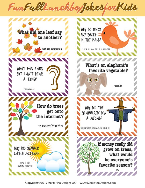 Fun and free printable fall lunch box jokes for kids.