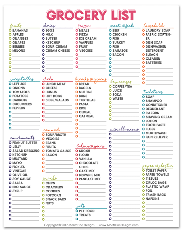 Master Grocery List Free Printable Weekly Shopping List