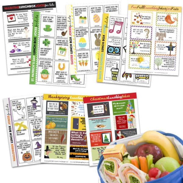 Printable Lunch Box Jokes for the entire school year. Simply print, cut, and place in your kid's lunch box.