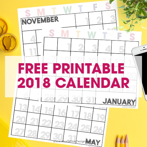 Free 2018 Printable Calendar | Get organized | Monthly Printable Calendar | ink friendly with large numbers and completely editable