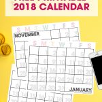 Free 2018 Printable Calendar | Get organized | Monthly Printable Calendar | ink friendly with large numbers and completely editable