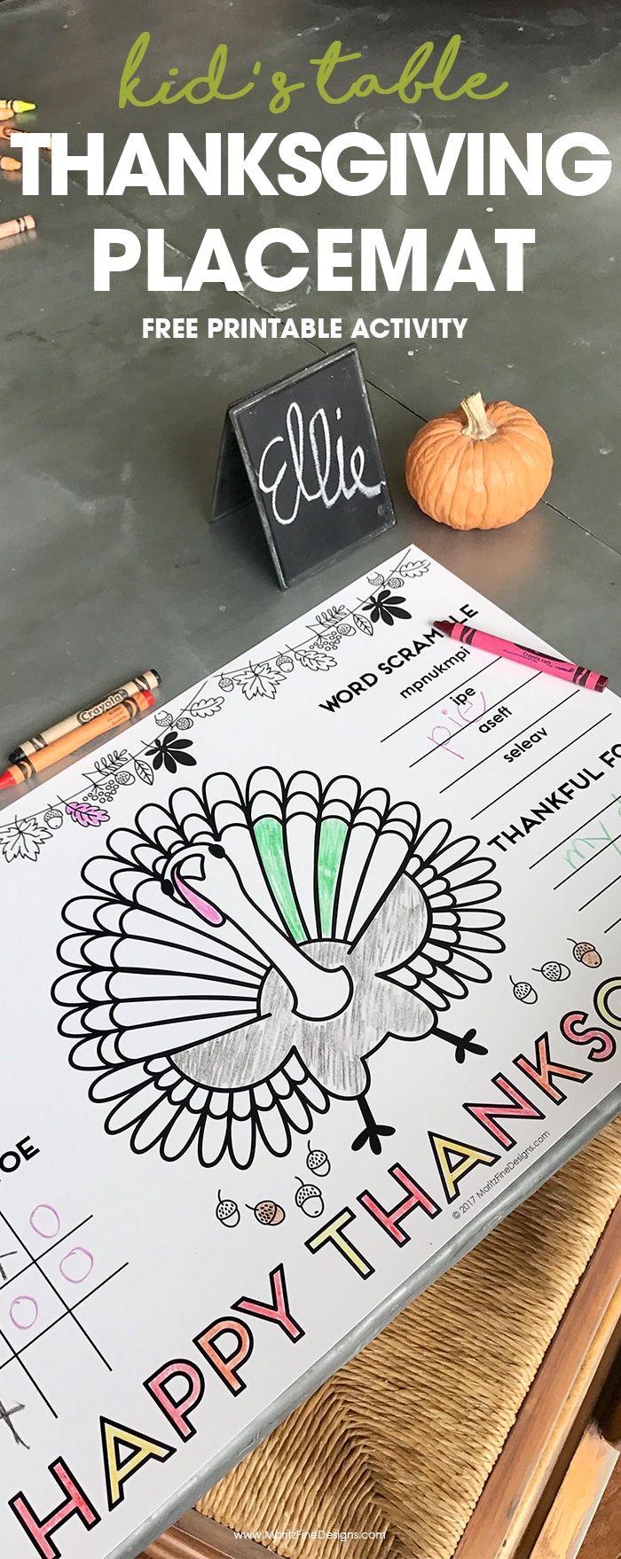 Kids will love this Thanksgiving Table Placemat! It's a free printable activity that is easy to download and print. Such a simple Thanksgiving Kid Table ideas! #ThanksgivingKidsCrafts #ThanksgivingKidsTable #freeprintable