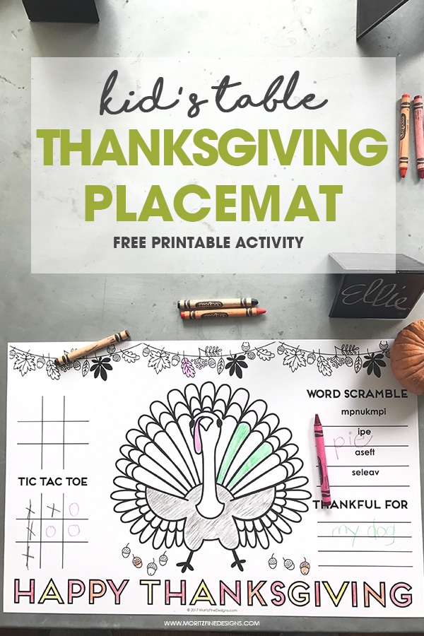 Thanksgiving Placemat for Kids | Free printable activity placemat | easy to download and print | Simple Thanksgiving Kid Table Ideas