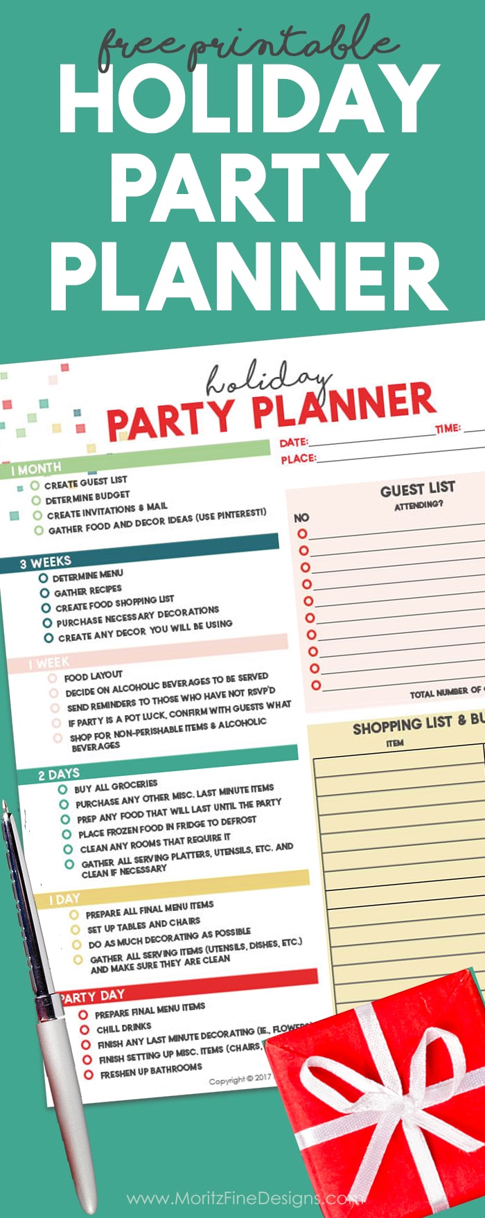 The perfect free printable Holiday Party Planner is all you need to host the perfect party. This step-by-step guide will help you prepare for Thanksgiving, Christmas and New Year's Eve parties! #holidaypartyplanner #freeprintableplanner #christmaspartyideas #newyearsevepartyideas