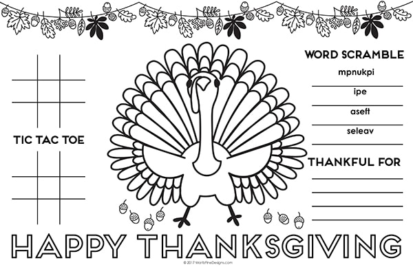 Thanksgiving Placemat for Kids | Free printable activity placemat | easy to download and print | Simple Thanksgiving Kid Table Ideas