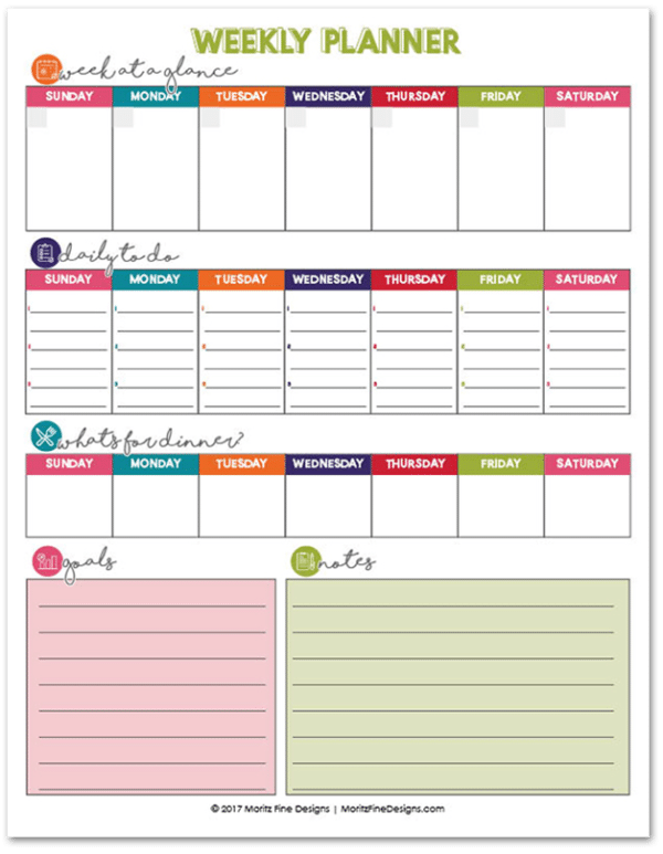 Free printable weekly planner calendar meals to do list more