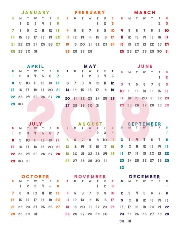 daily 2018 calendar