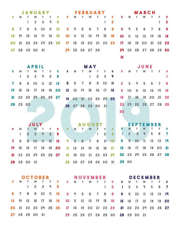 daily 2018 calendar