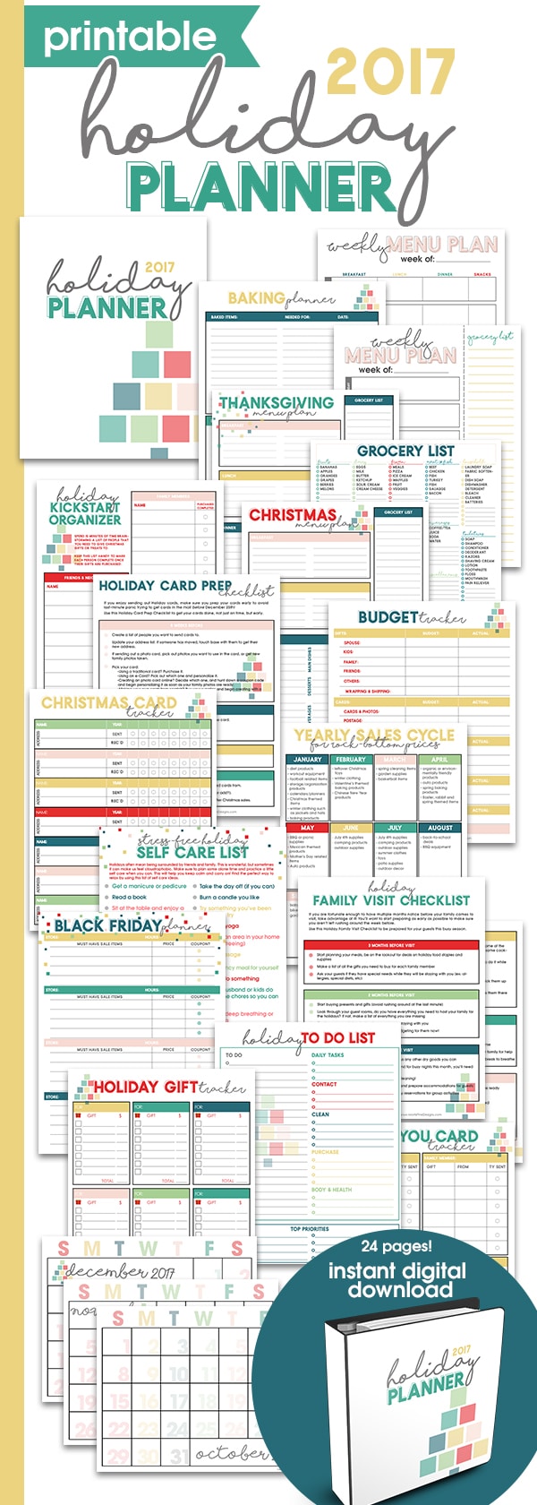 Printable Holiday Planner | Thanksgiving & Christmas Organizer | Holiday Checklists | Holiday Guide for Menu Planning, Budgeting, Gift Buying & more