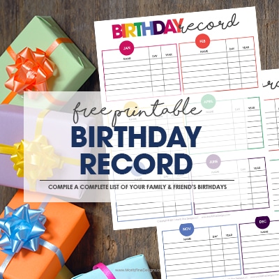 Never forget another birthday again. Use the free printable Birthday Record Keeper to compile a complete list of your family and friend's birthdays.