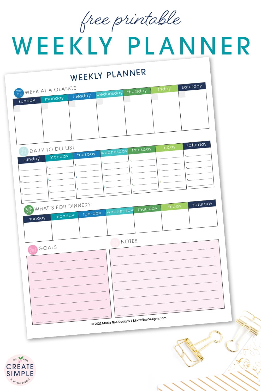 Use our Weekly Planner to get super organized—including a calendar, meal planner, to-do list, goals and notes all on one page.