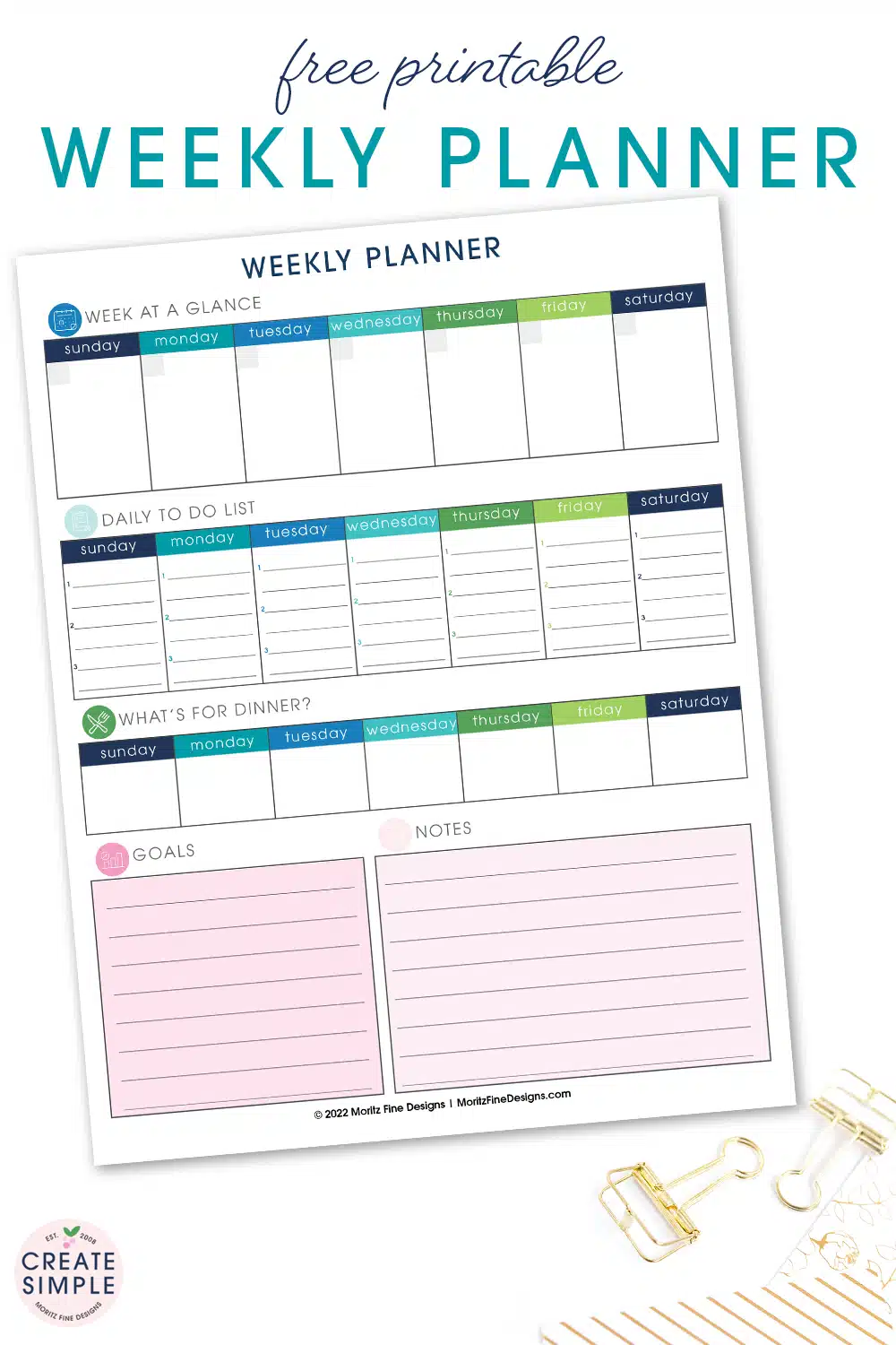 Use our Weekly Planner to get super organized—including a calendar, meal planner, to-do list, goals and notes all on one page.