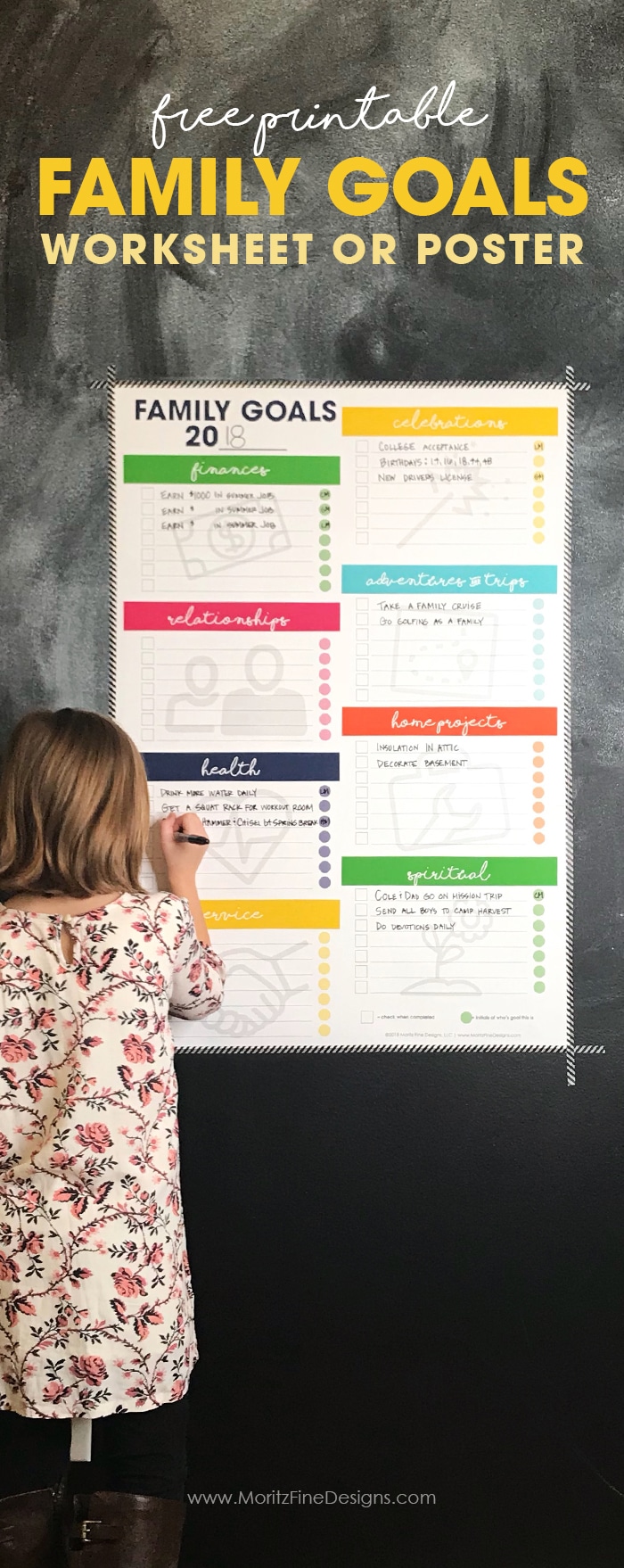 Reach your goals! Grab your family and set your goals with this Family Goal Worksheet. Make a really big impact by printing it poster size for all to see. Download the worksheet or poster now for free! #goalsetting #familygoals #goalsettingworksheet #goalideas #goalsettingworksheet