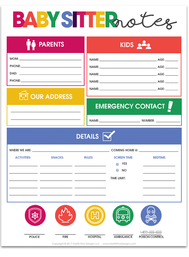Use the Free printable baby sitter notes organizer sheet to leave all the must-have details your baby sitter needs for a successful experience.