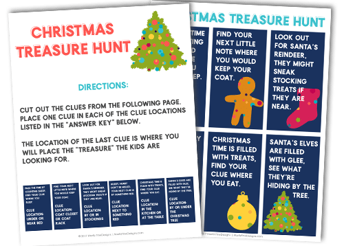 Use this free printable Christmas Treasure Hunt for kids as a fun activity during the Christmas season.