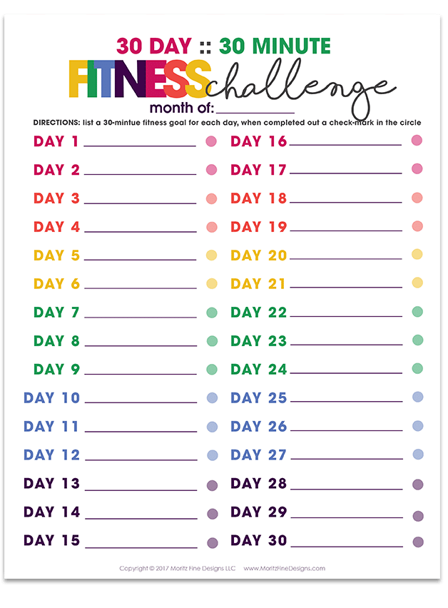 30 Day 30 Minute Fitness Challenge Free Printable