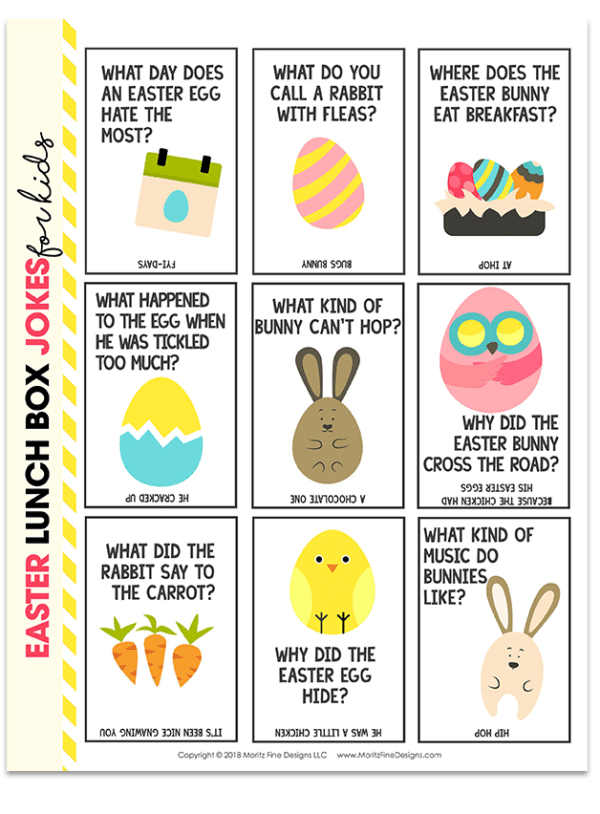 Give your kids a big laugh at lunch time by putting Easter Lunch Box Jokes in their lunch! These free printable jokes for kids are fun for kids of all ages!