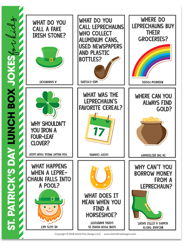 Make lunch time a blast! Get your kids laughing at lunchtime with these funny and free printable St. Patrick's Day Lunch Box Jokes.