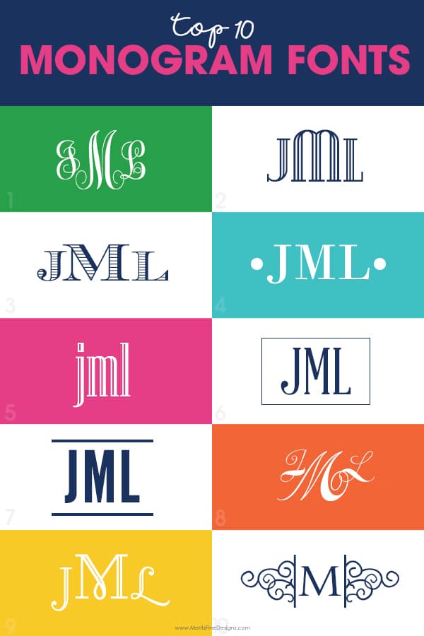 10 monogram examples created from free fonts.