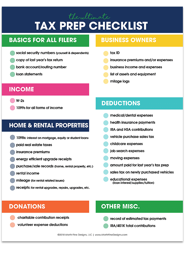 Tax season doesn’t have to be a yearly struggle! Knowing what you need to prepare can make tax season a breeze when using the free printable Income Tax Prep Checklist.