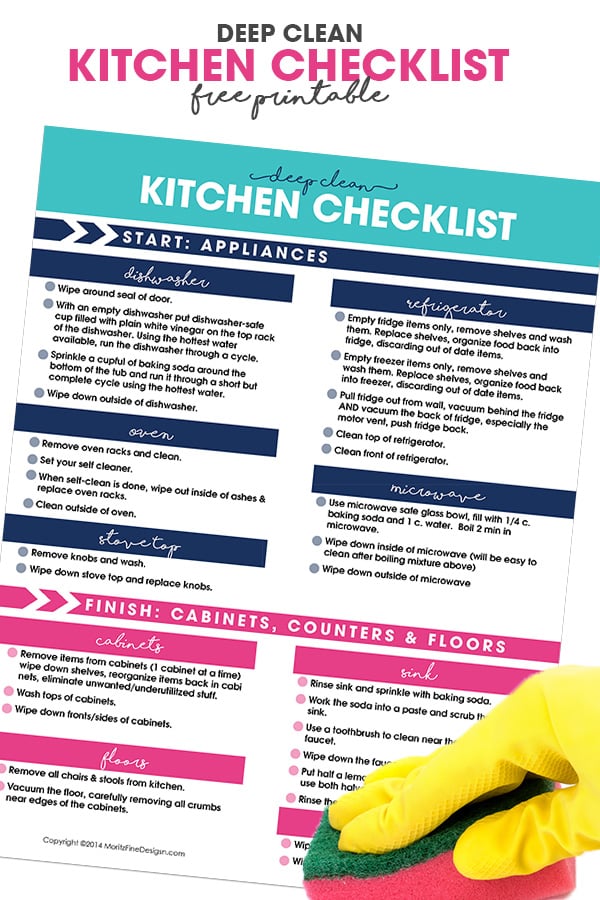It's time to get that dirty kitchen clean. Use this free printable Deep Clean Kitchen Checklist to get your kitchen clean in no time at all. This simple guide keeps you on track and focused to getting your cleaning project done quickly!