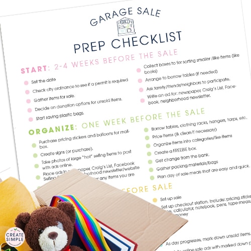 If you’re thinking about hosting a garage sale, using a free printable Garage Sale Prep Checklist will help you put on the most successful garage sale ever.