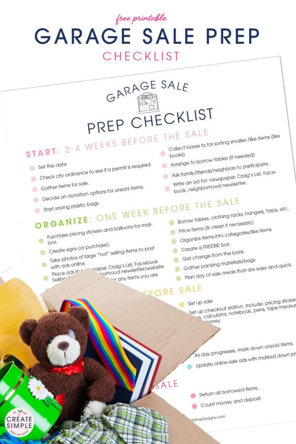 Garage Sale Prep Checklist | Free Printable Organizer for Garage Sales