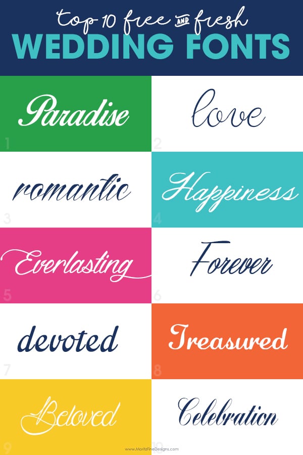 Planning a wedding or bridal shower and need some fabulous free wedding fonts? This list of fresh wedding fonts is full of great options!