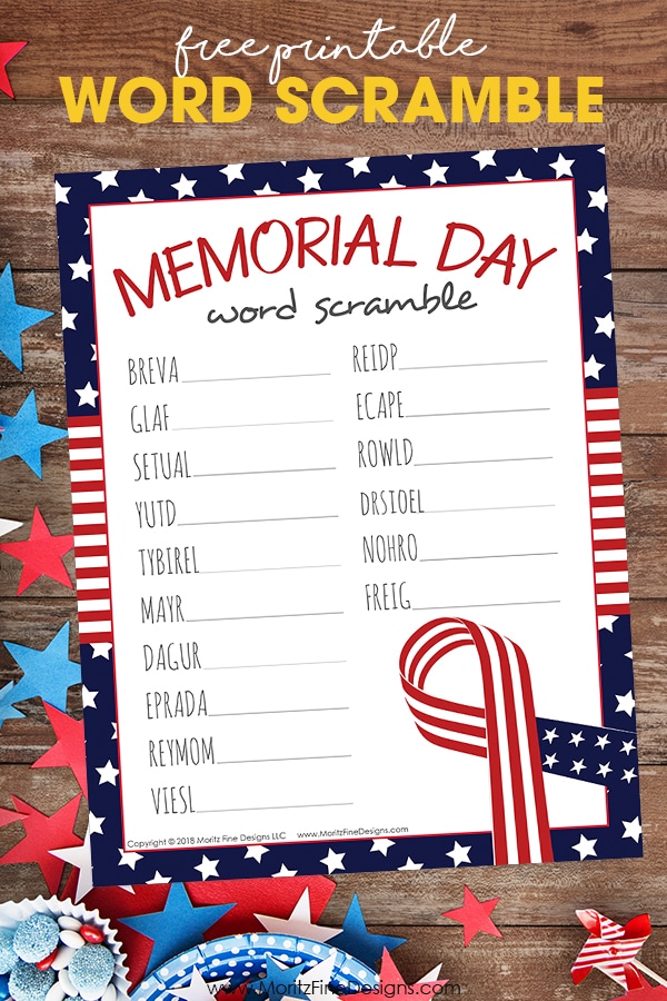 Celebrate Memorial Day with the kids by doing this Memorial Day Word Scramble. It's the perfect way to ponder all of the important topics related to this holiday.