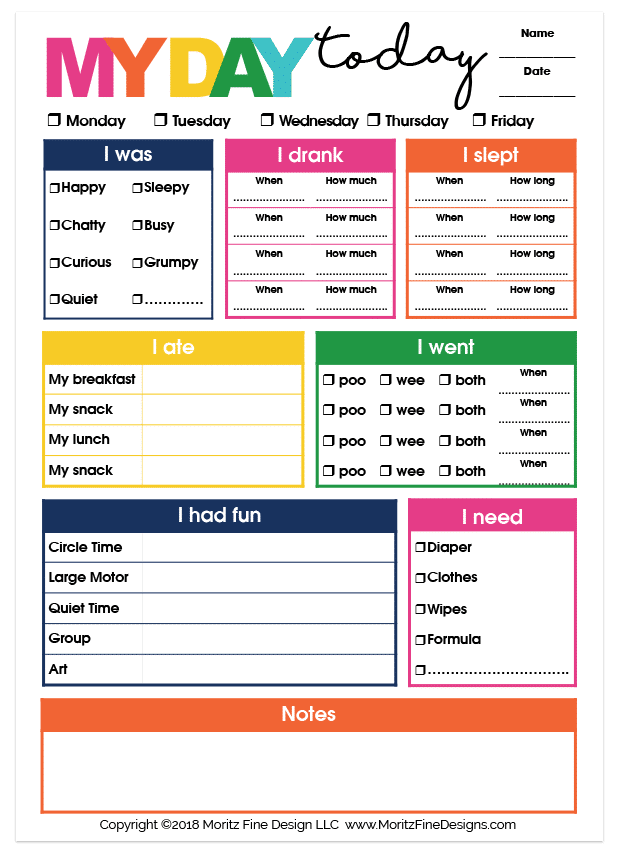 Use this free printable "My Day" Daycare Report and be confident that you know what happened with your child while they spend the day with their caregiver.