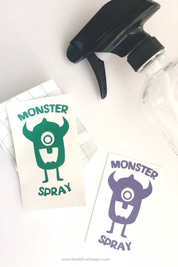 Keep those bed time monsters away! Spray this DIY Monster Spray under the bed and in the closet. Get this free printable label to make your Monster Spray.