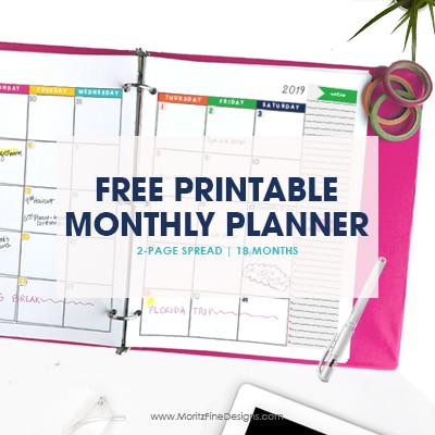 2018-2019 Monthly Planner Calendar