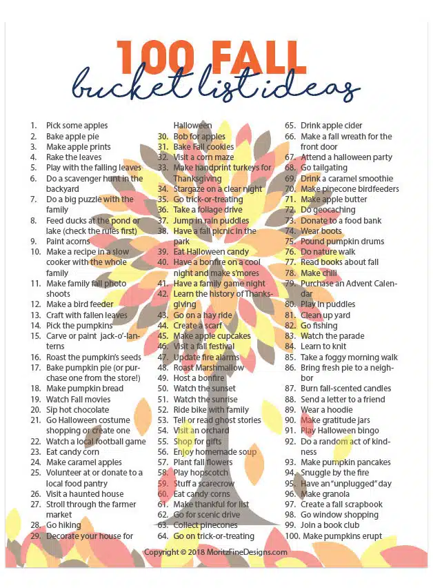 Fall is the perfect time to spend some great family time on an adventure of fall activities using the 100 Fall Bucket List Ideas!
