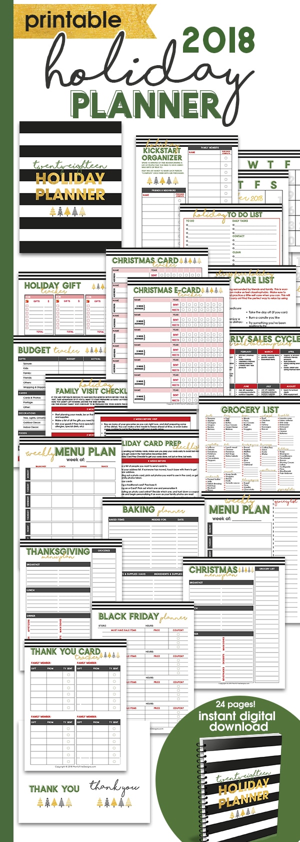 2018 holiday planner organizer instant access digital download holiday tracker
