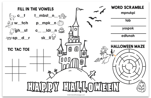 Make Halloween even more fun for the kids...at mealtime use the free printable Halloween Placemat so the kids have lots of fun activities to work on.