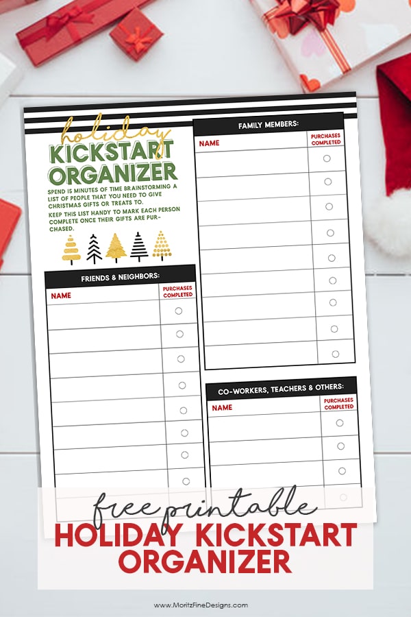 The Holiday Kickstart Organizer is the perfect guide to get you on the right foot this holiday season. This free printable download will help you gather a list of all the gifts you need to purchase, baked good you need to make and more throughout the holiday season. #holidaykickstartorganizer #HolidayPlanner #freeprintable #christmasplanner #christmasideas