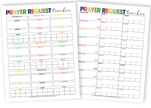 Use the Prayer Request Tracker to keep an ongoing list of what or who you are praying for as well as the details of the situation you are praying for.